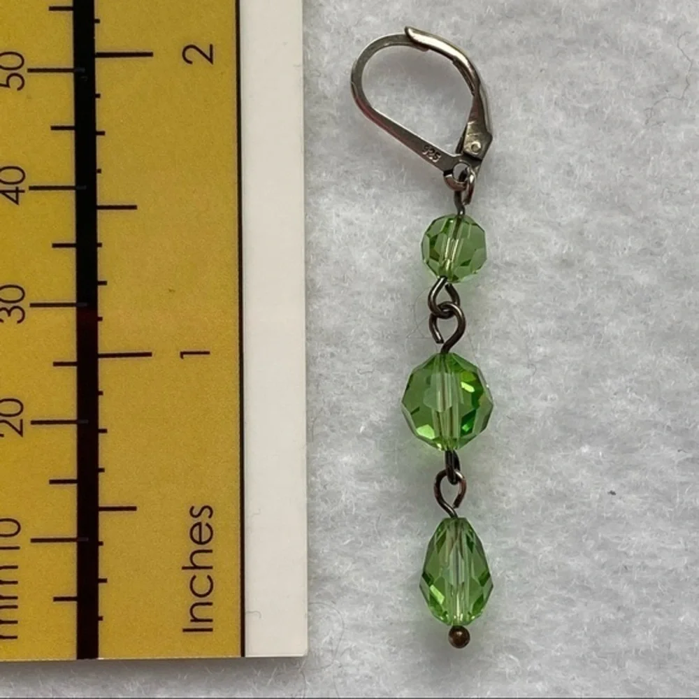 925 Sterling Silver Lime Green Crystal Beaded Dangling Ball Drop Earrings NEW
